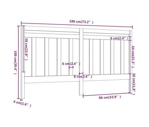 Cabecero de cama madera maciza de pino 186x4x100 cm