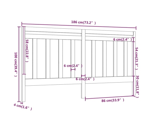 Cabecero de cama madera maciza de pino gris 186x4x100 cm