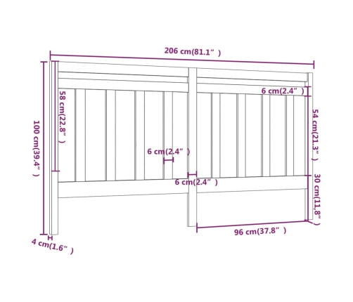 Cabecero de cama madera maciza de pino gris 206x4x100 cm