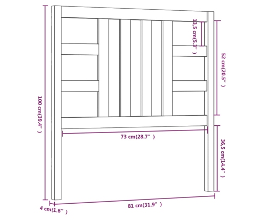 Cabecero de cama madera maciza de pino 81x4x100 cm