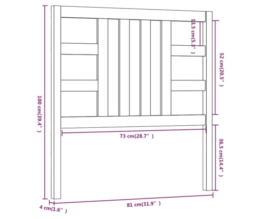 Cabecero de cama madera maciza de pino blanco 81x4x100 cm