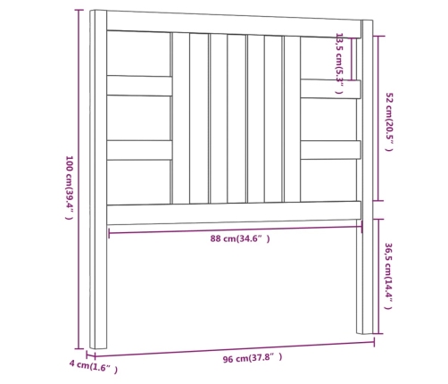 Cabecero de cama madera maciza de pino 96x4x100 cm