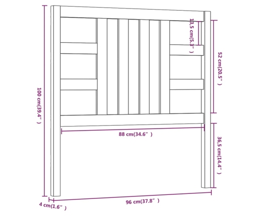 Cabecero de cama madera maciza de pino marrón miel 96x4x100 cm