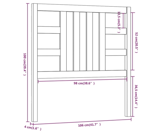 Cabecero de cama madera maciza de pino 106x4x100 cm