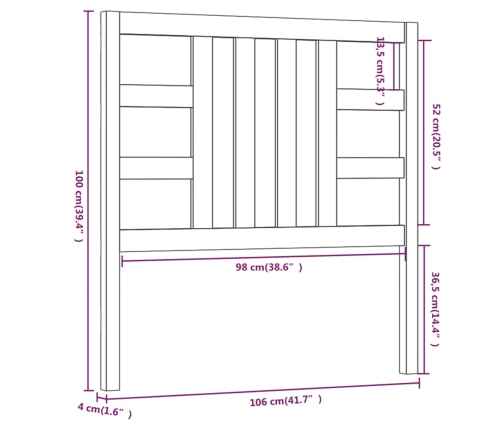 Cabecero de cama madera maciza de pino marrón miel 106x4x100 cm