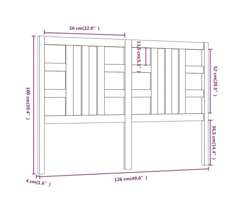 vidaXL Cabecero de cama madera maciza de pino negro 126x4x100 cm