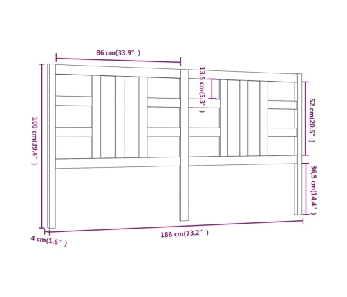 Cabecero de cama madera maciza de pino gris 186x4x100 cm