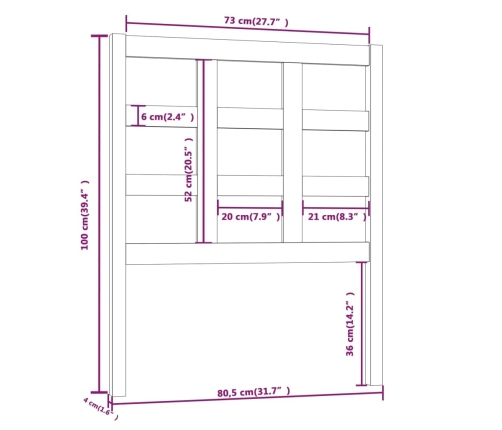 Cabecero de cama madera maciza de pino 80,5x4x100 cm