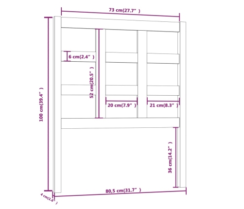 Cabecero de cama madera maciza de pino negro 80,5x4x100 cm