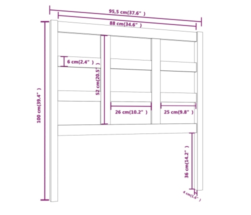 Cabecero de cama madera maciza de pino 95,5x4x100 cm