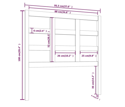 Cabecero de cama madera maciza de pino blanco 95,5x4x100 cm