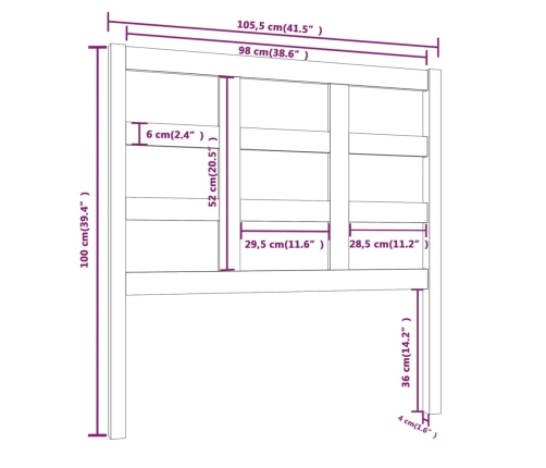 Cabecero de cama madera maciza de pino 105,5x4x100 cm