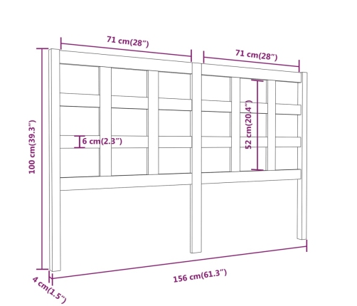 Cabecero de cama madera maciza de pino 156x4x100 cm