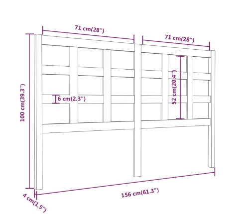 Cabecero de cama madera maciza de pino blanco 156x4x100 cm