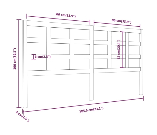 vidaXL Cabecero de cama madera maciza de pino gris 185,5x4x100 cm