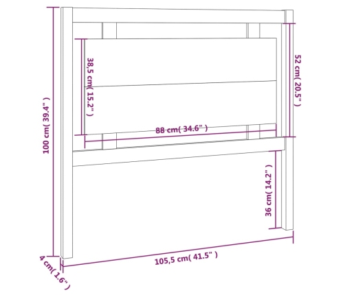 Cabecero de cama madera maciza de pino 105,5x4x100 cm