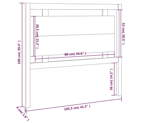 Cabecero de cama madera maciza de pino blanco 105,5x4x100 cm