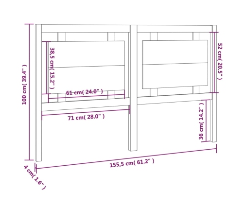 vidaXL Cabecero de cama madera maciza de pino gris 155,5x4x100 cm