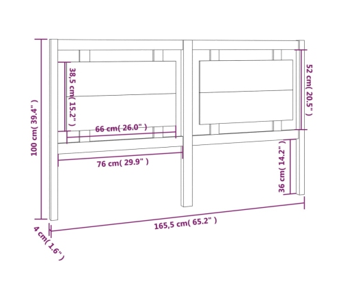 vidaXL Cabecero de cama madera maciza de pino blanco 165,5x4x100 cm