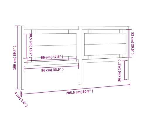 Cabecero de cama madera maciza de pino gris 205,5x4x100 cm