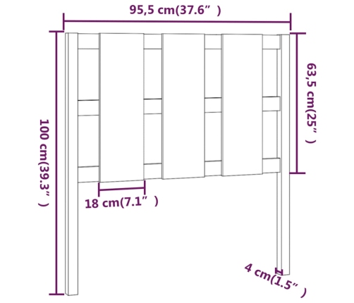 Cabecero de cama madera maciza de pino 95,5x4x100 cm