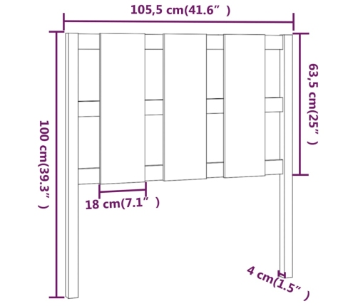 Cabecero de cama madera maciza de pino 105,5x4x100 cm