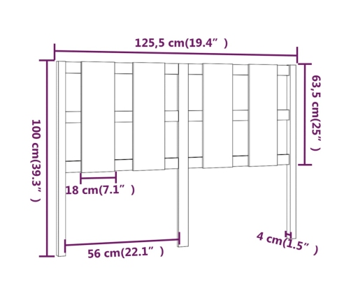 Cabecero de cama madera maciza de pino 125,5x4x100 cm