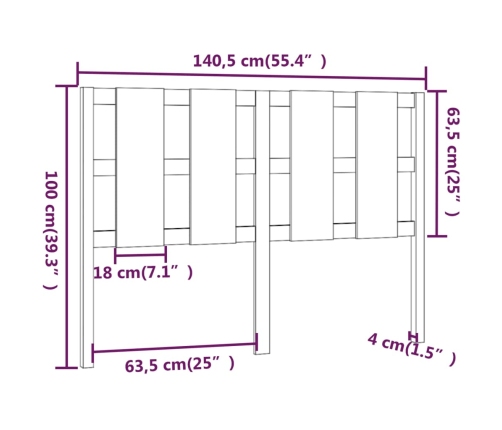 Cabecero de cama madera maciza de pino 140,5x4x100 cm