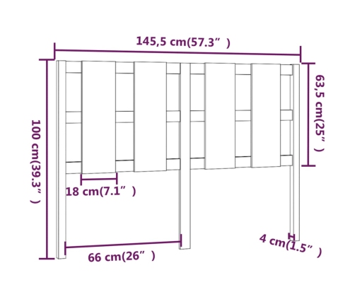 Cabecero de cama madera maciza de pino 145,5x4x100 cm