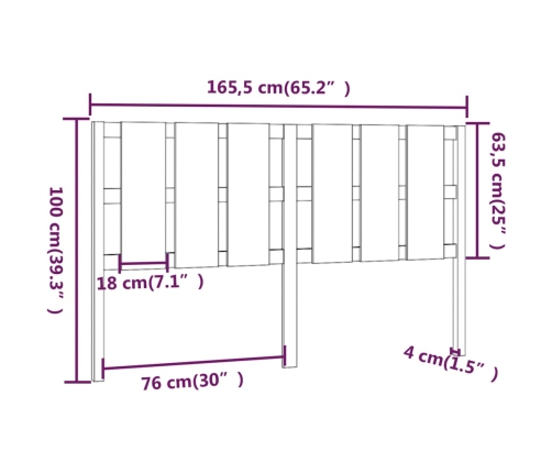 Cabecero de cama madera maciza de pino 165,5x4x100 cm