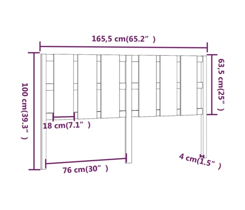 Cabecero de cama madera maciza de pino gris 165,5x4x100 cm