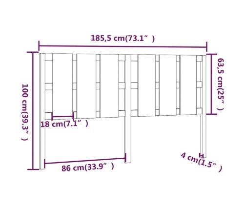 Cabecero de cama madera maciza de pino 185,5x4x100 cm