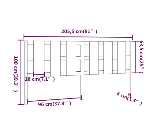 Cabecero de cama madera maciza de pino 205,5x4x100 cm