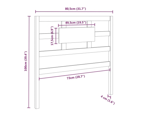 Cabecero de cama madera maciza de pino 80,5x4x100 cm