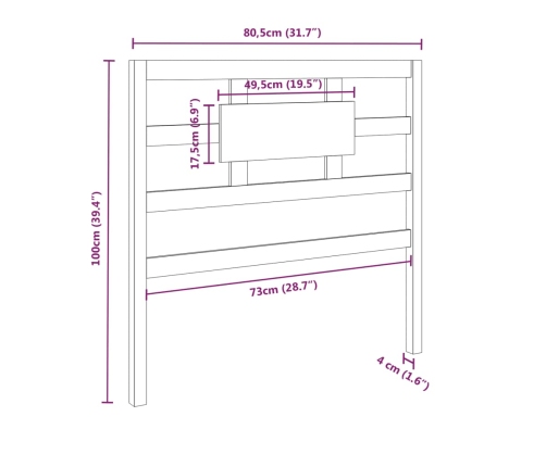 Cabecero de cama madera maciza de pino negro 80,5x4x100 cm