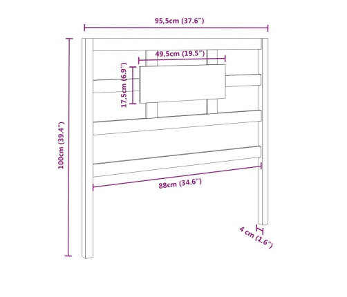 Cabecero de cama madera maciza pino marrón miel 95,5x4x100 cm