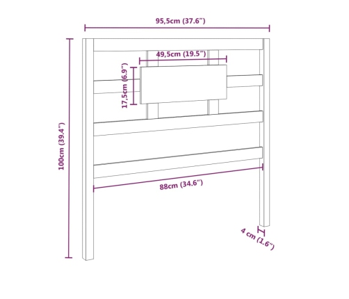 Cabecero de cama madera maciza de pino negro 95,5x4x100 cm