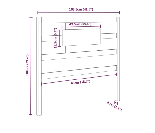 Cabecero de cama madera maciza de pino 105,5x4x100 cm