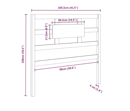 Cabecero de cama madera maciza de pino gris 105,5x4x100 cm