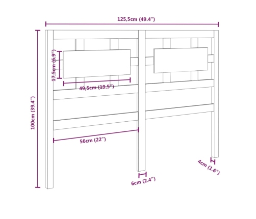 Cabecero de cama madera maciza de pino 125,5x4x100 cm