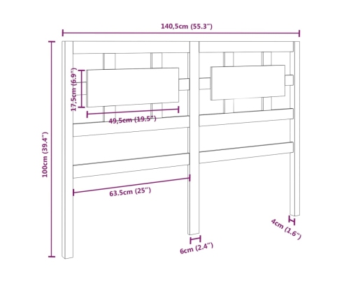 Cabecero de cama madera maciza de pino 140,5x4x100 cm