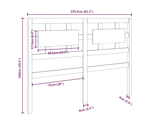 Cabecero de cama madera maciza de pino 155,5x4x100 cm