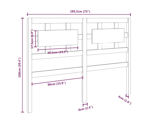 Cabecero de cama madera maciza de pino 185,5x4x100 cm