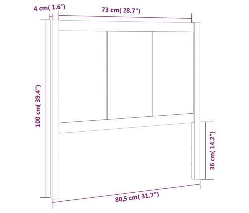 Cabecero de cama madera maciza de pino 80,5x4x100 cm