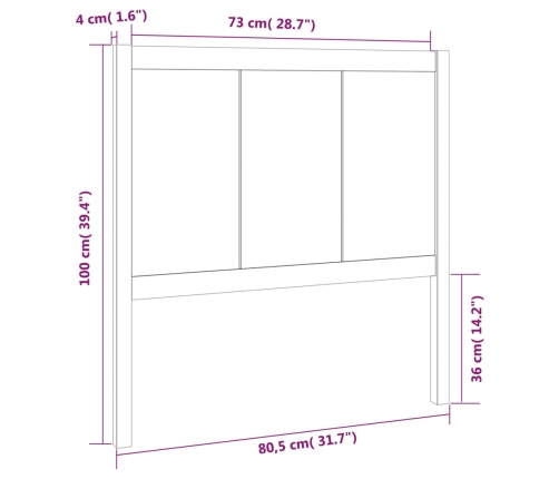 Cabecero de cama madera maciza de pino blanco 80,5x4x100 cm