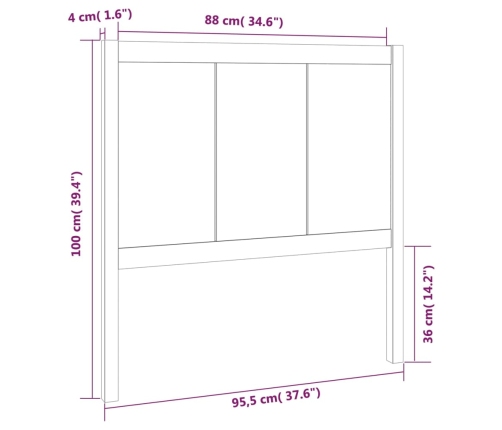 Cabecero de cama madera maciza de pino 95,5x4x100 cm