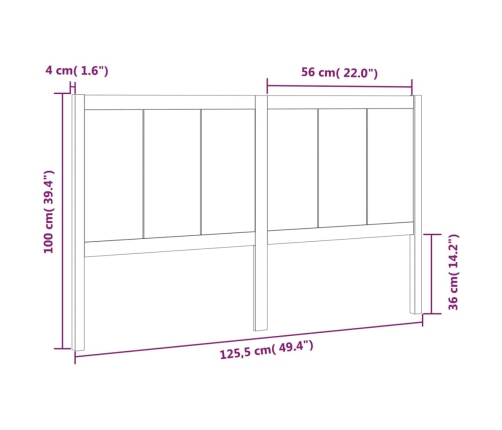 vidaXL Cabecero de cama madera maciza pino marrón miel 125,5x4x100 cm