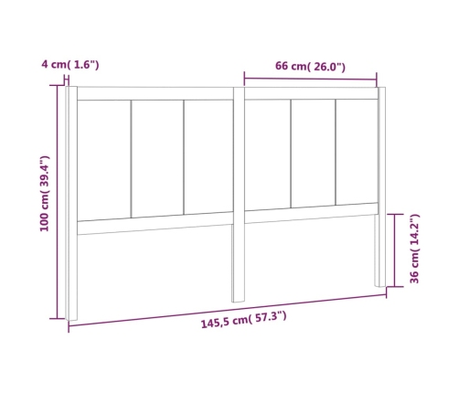 Cabecero de cama madera maciza de pino negro 145,5x4x100 cm