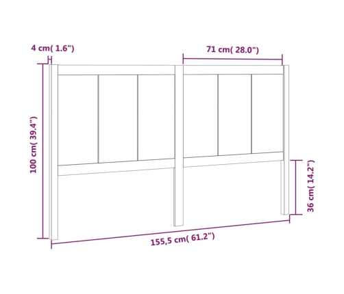 Cabecero de cama madera maciza de pino blanco 155,5x4x100 cm