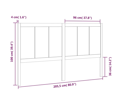 Cabecero de cama madera maciza de pino marrón miel 205x4x100 cm